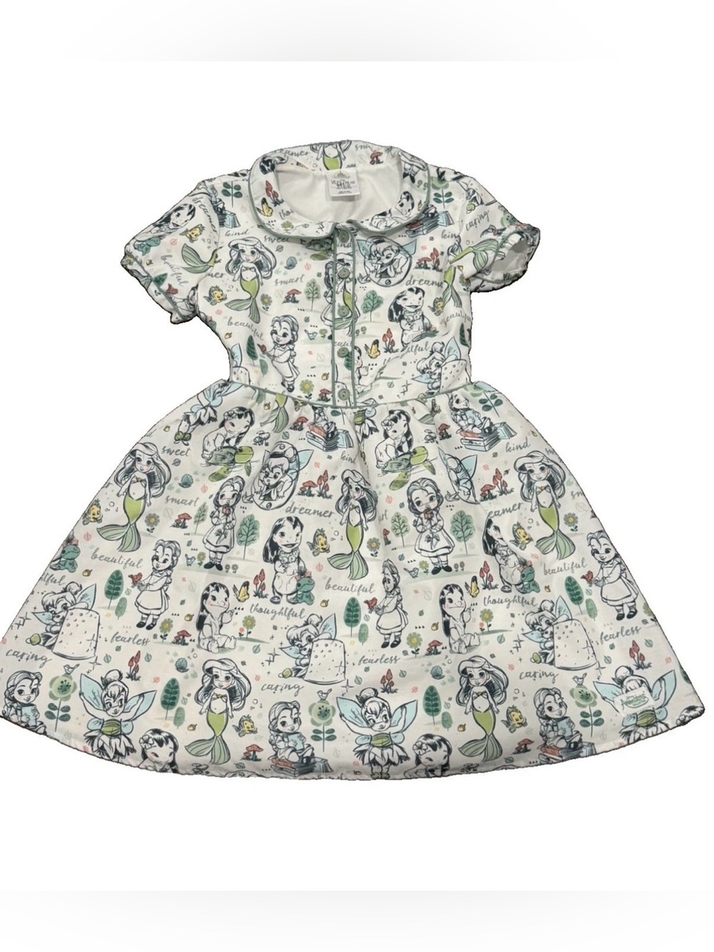 Disney Characters Fit & Flare Smocked Puff Sleeve Dress White Size 7/8